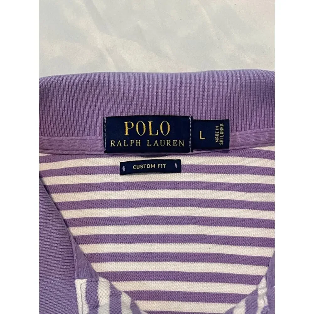 Polo Ralph Lauren Men's Custom Fit Striped Polo Shirt Purple White Size L